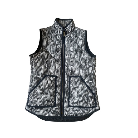 J. Crew Jackets & Blazers - J Crew Herringbone Quilted Puffer Vest Womens XXS Sleeveless Black Beige